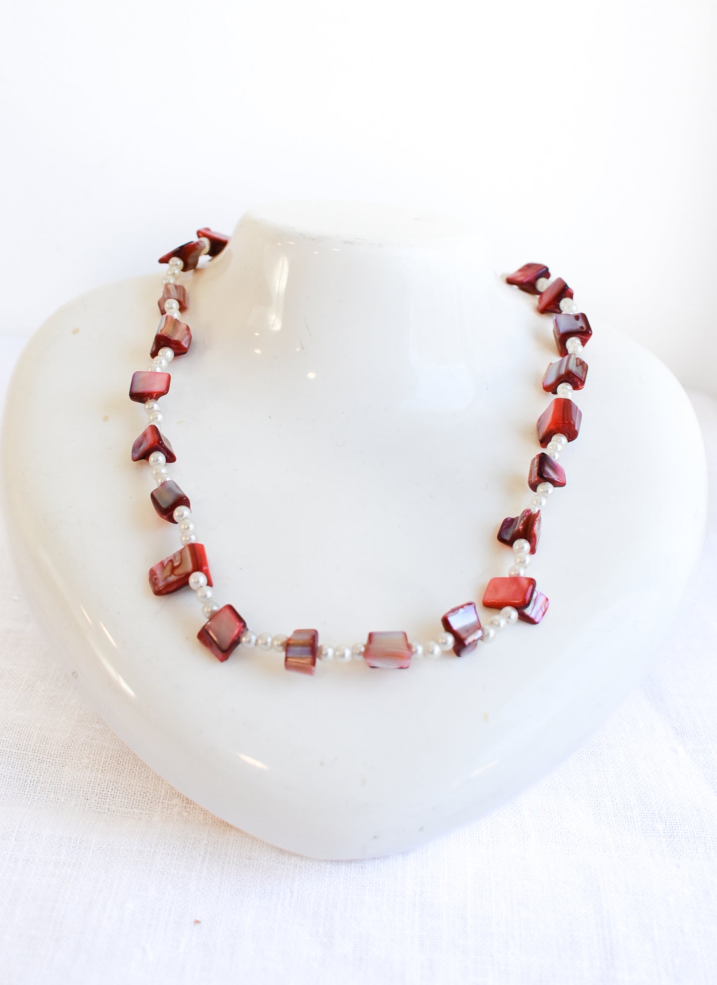 Funky red pearlescent beaded necklace