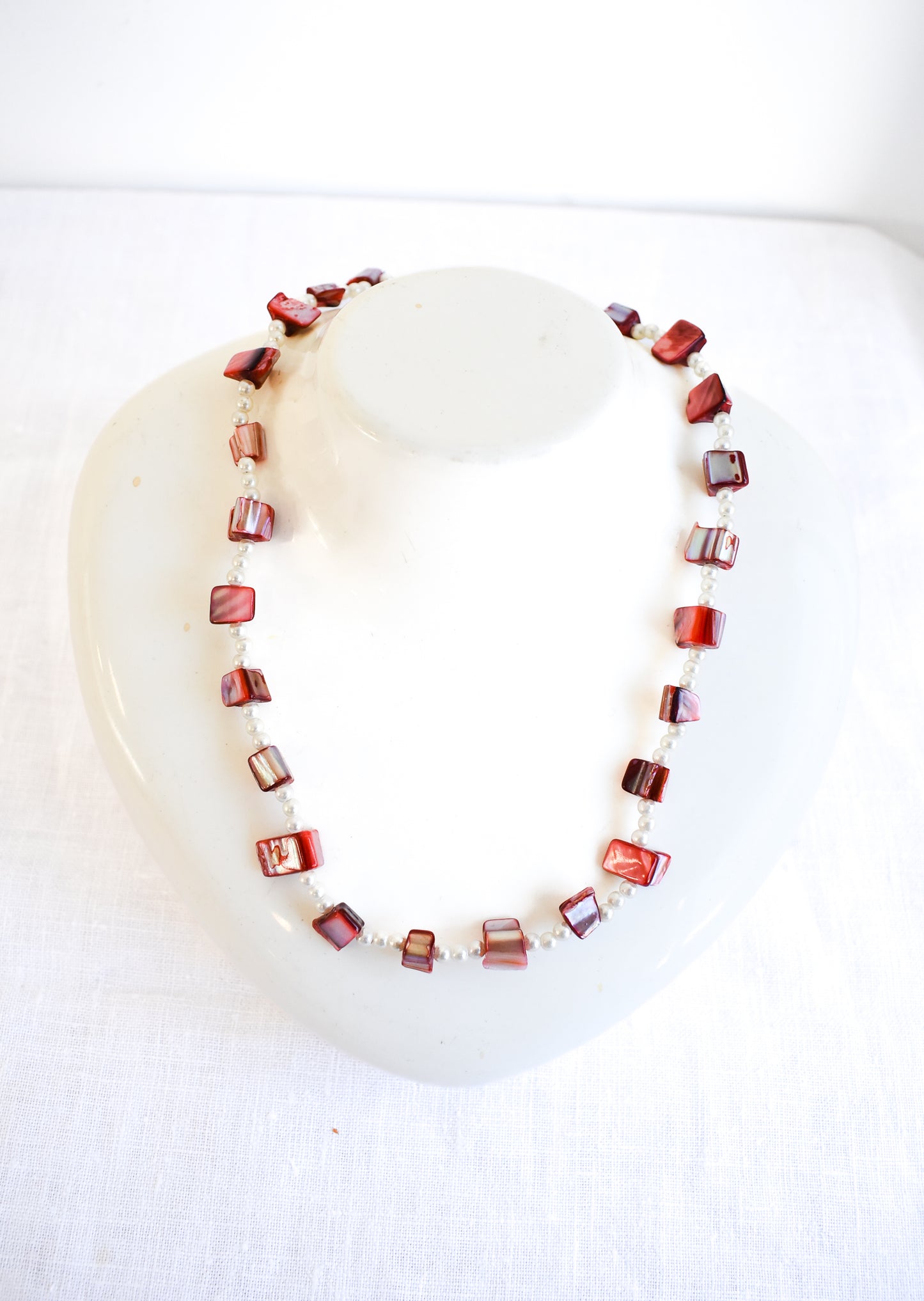 Funky red pearlescent beaded necklace