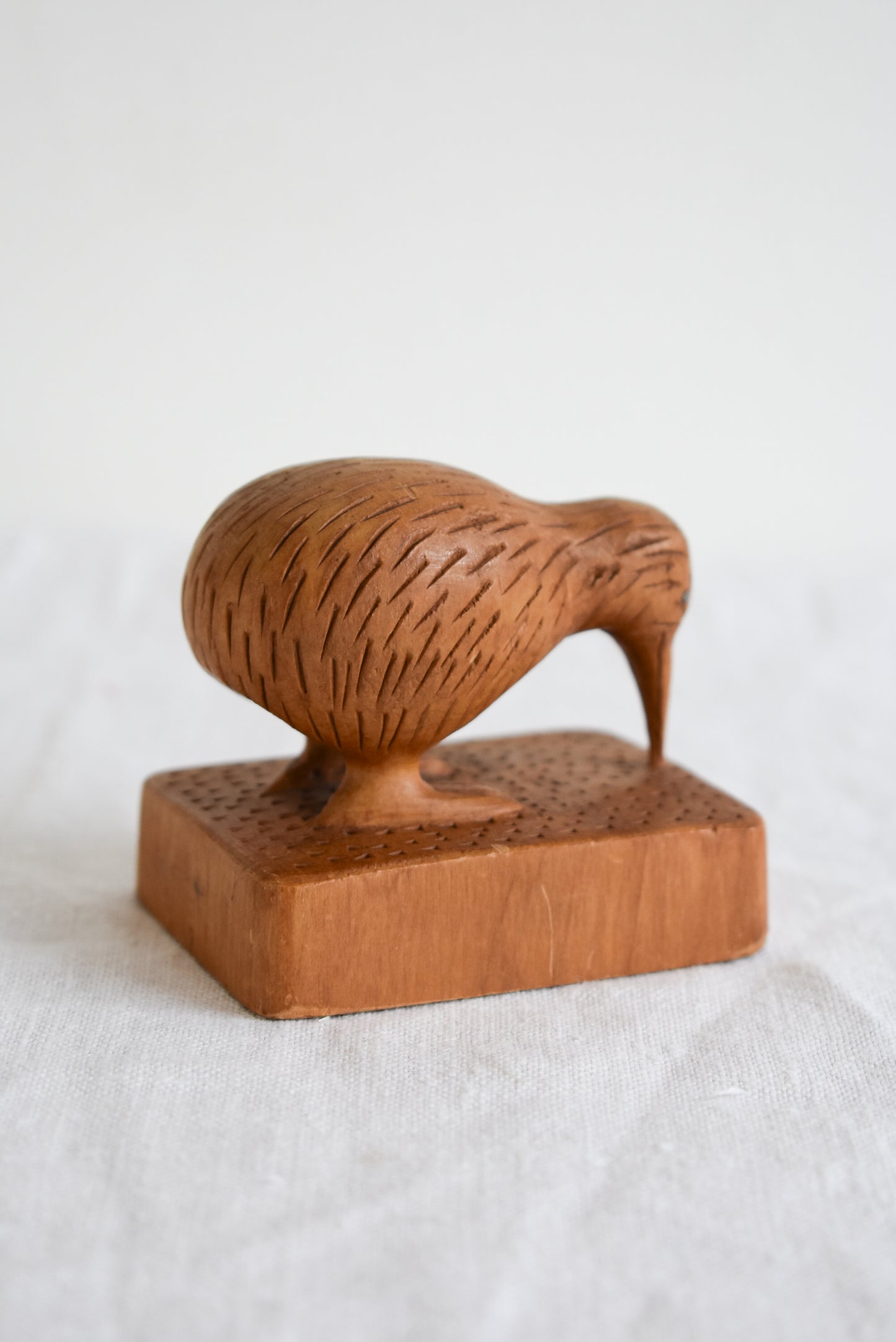 N.Z. Native Totara wood Kiwi chick carving