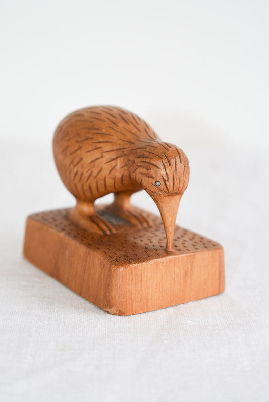 N.Z. Native Totara wood Kiwi chick carving