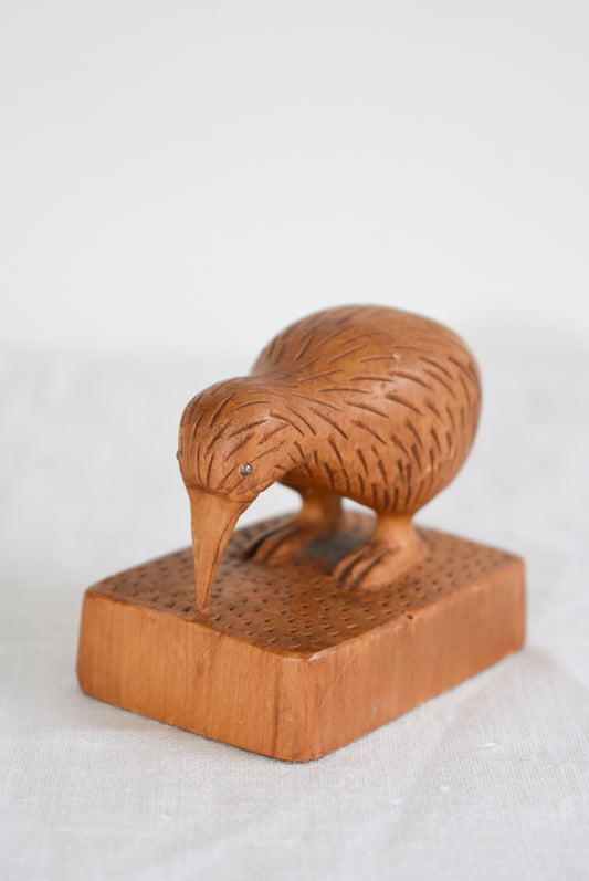 N.Z. Native Totara wood Kiwi chick carving