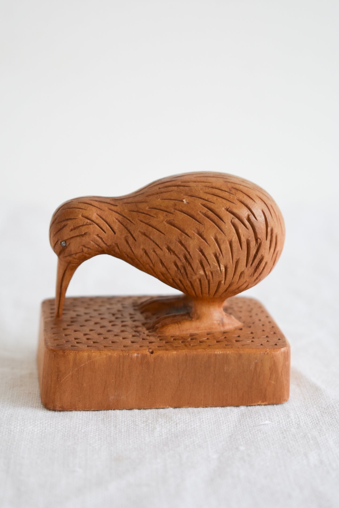 N.Z. Native Totara wood Kiwi chick carving