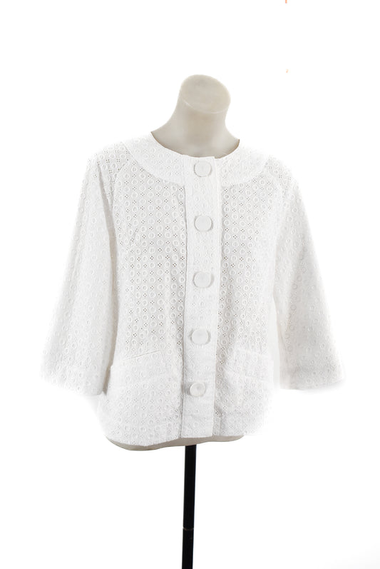 Angela Lewis NZ Made white lace embroidered cotton Jacket, 12