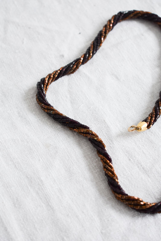 Retro brown glass bead twist necklace