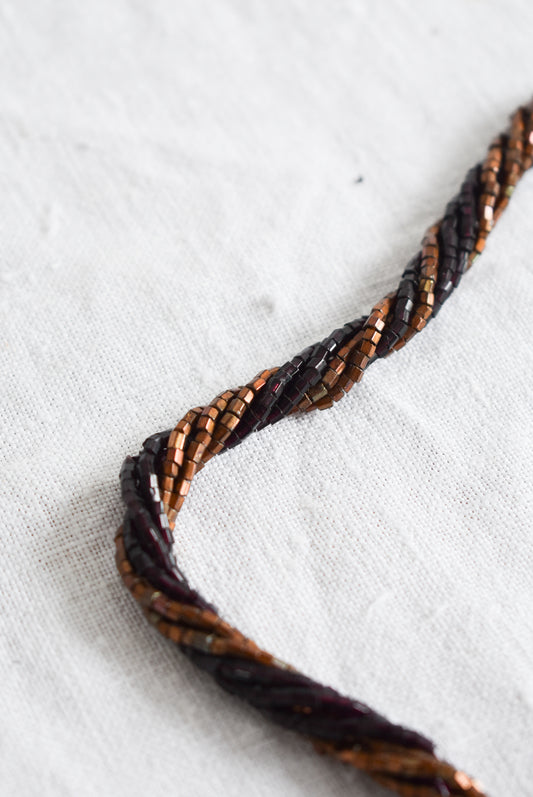 Retro brown glass bead twist necklace