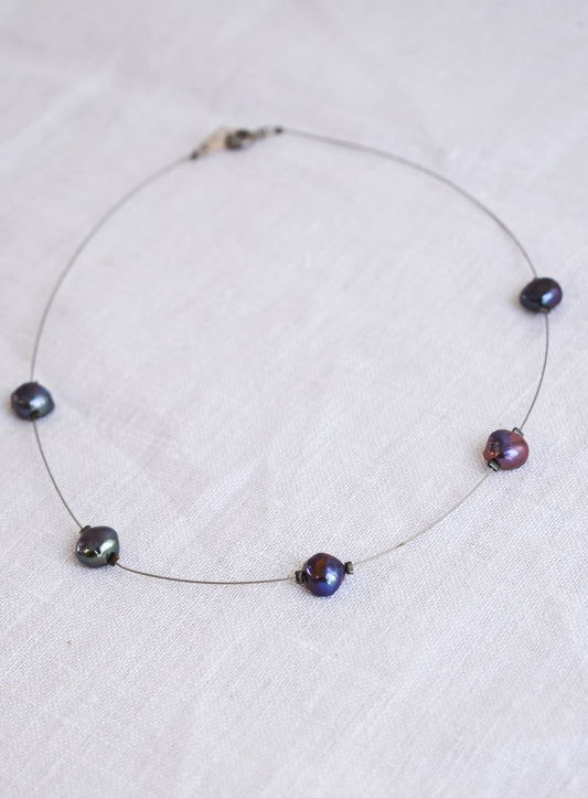 Unique black pearl beaded necklace