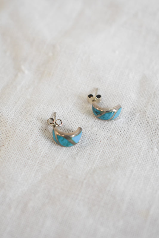 Sterling silver teal half hoop studs