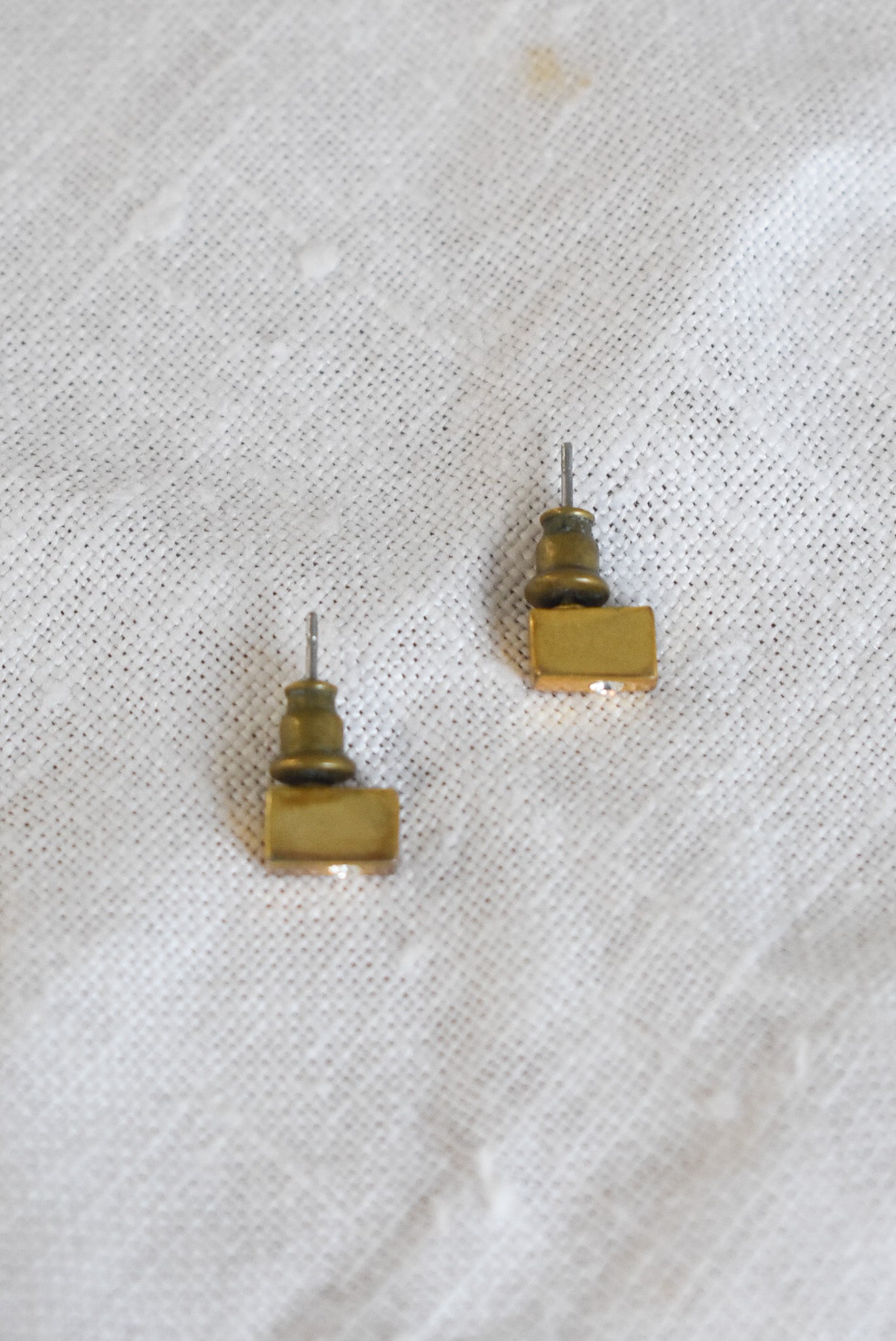 Golden cuboid stud earrings