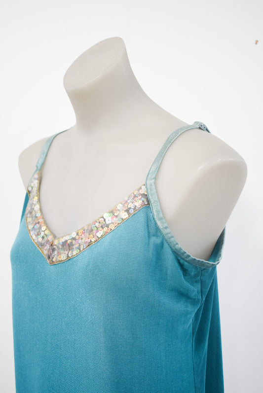 JUO Glamour blue sequined mesh top, 16