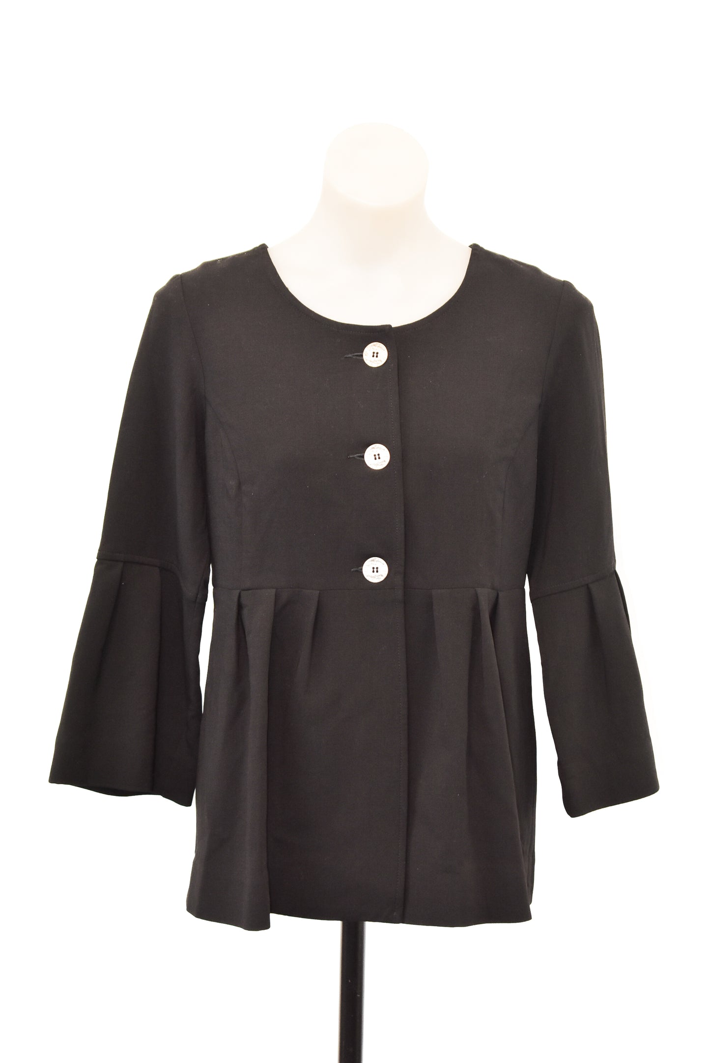 Jane Daniels black long-sleeved button down peplum blouse, 8