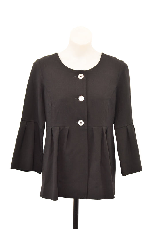 Jane Daniels black long-sleeved button down peplum blouse, 8