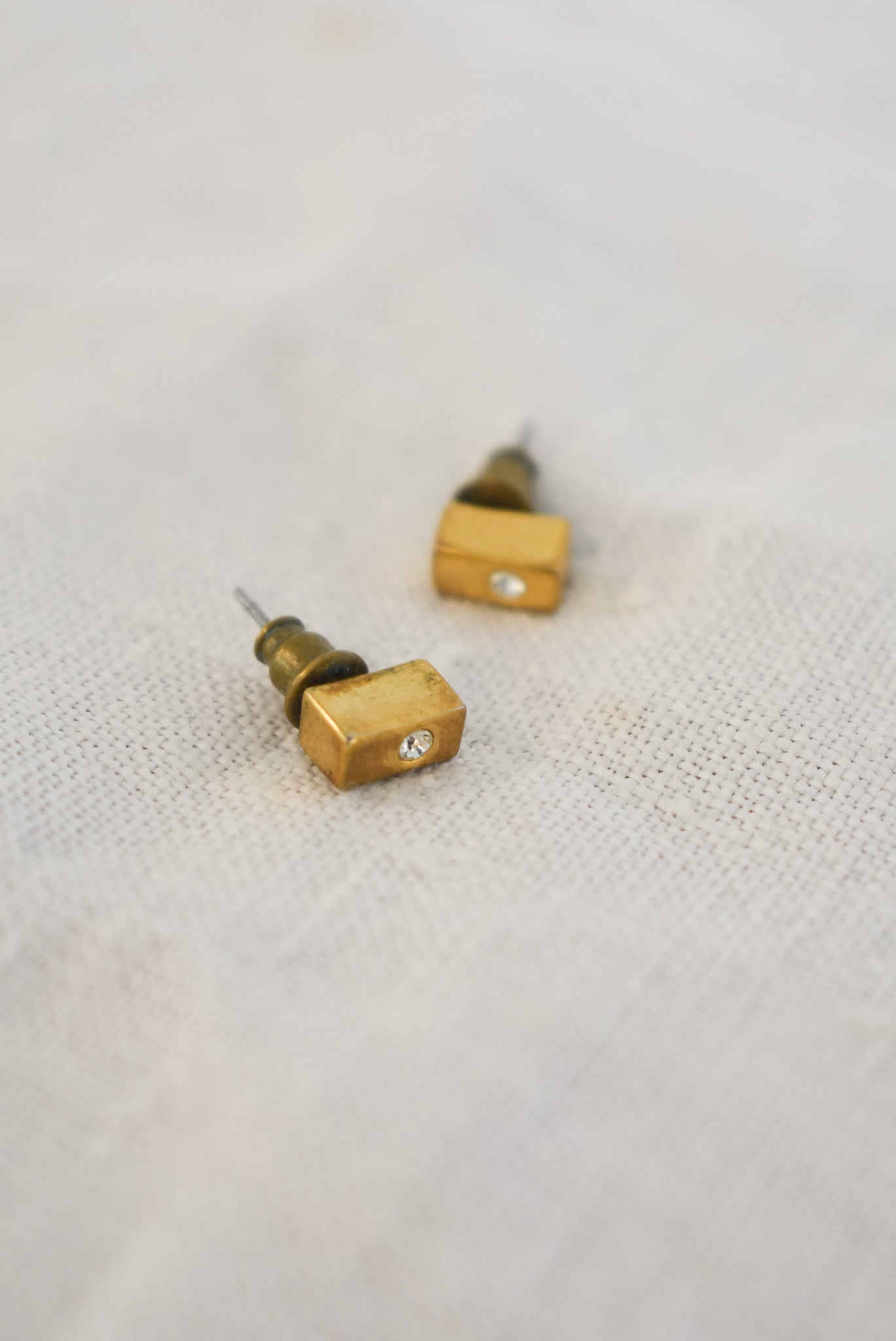 Golden cuboid stud earrings