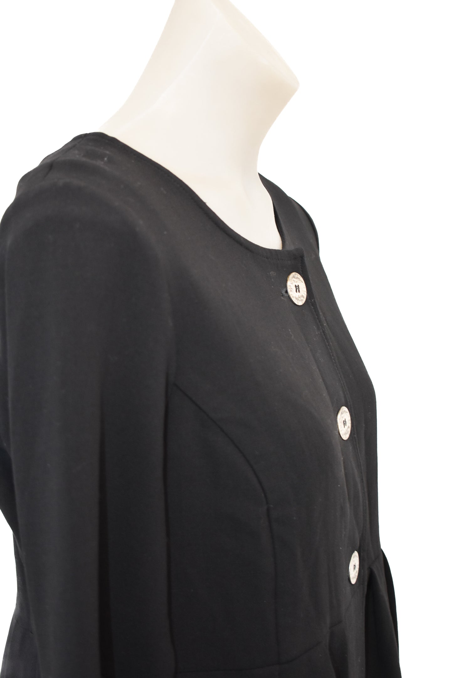 Jane Daniels black long-sleeved button down peplum blouse, 8