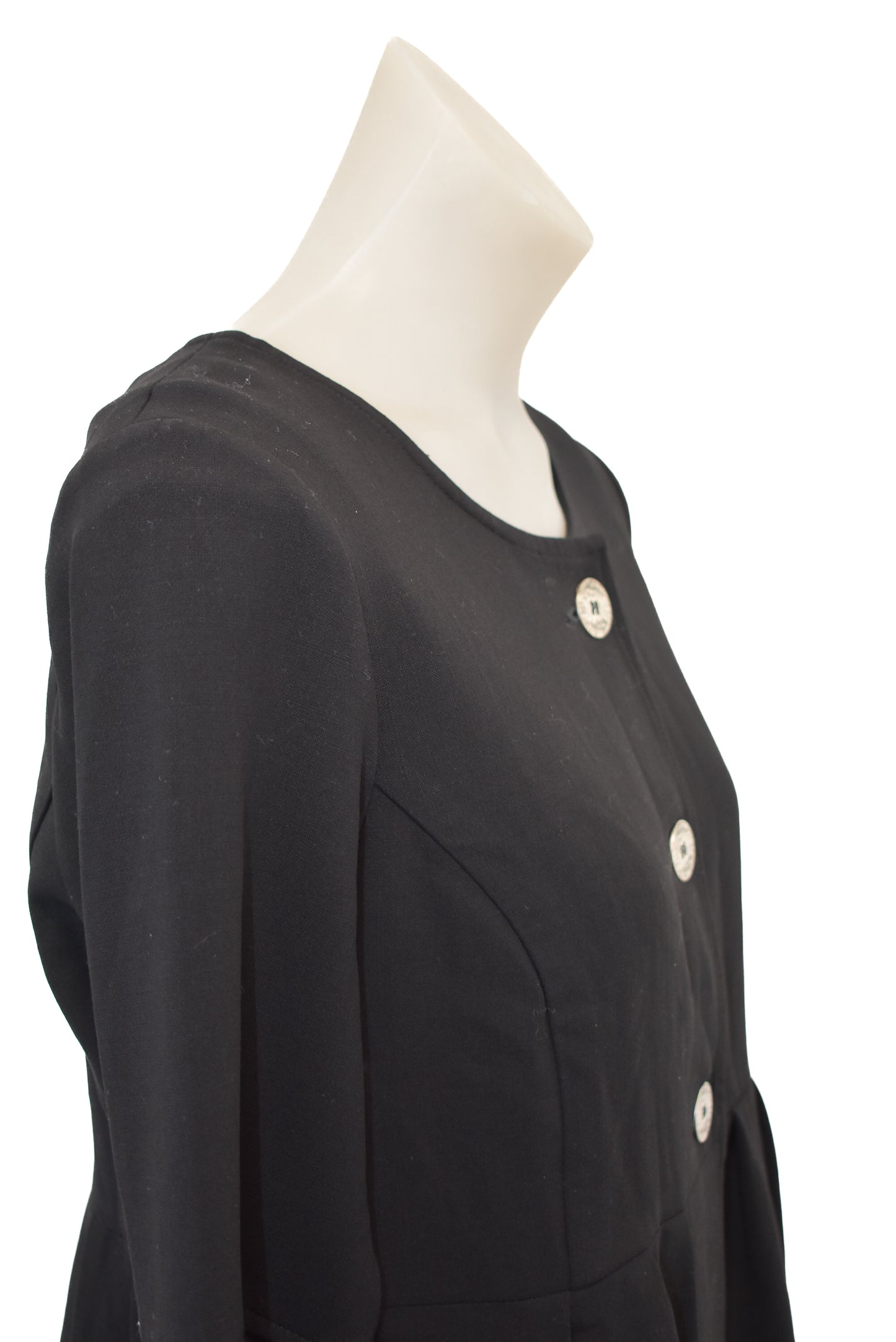 Jane Daniels black long-sleeved button down peplum blouse, 8