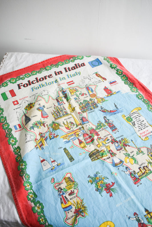 Folklore in Italy retro tea towel