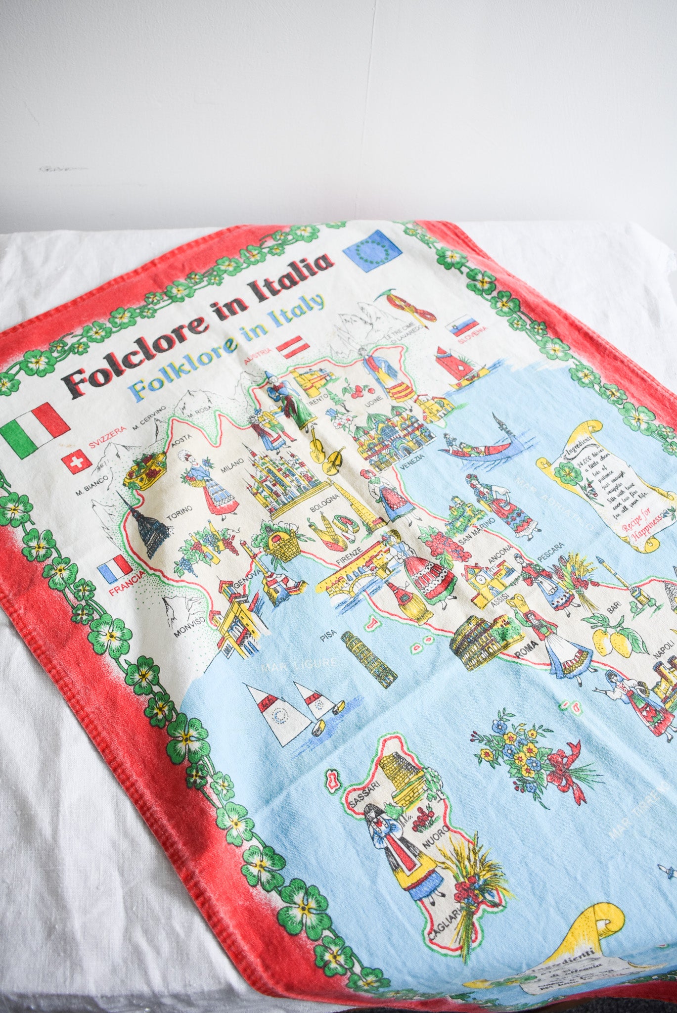 Folklore in Italy retro tea towel