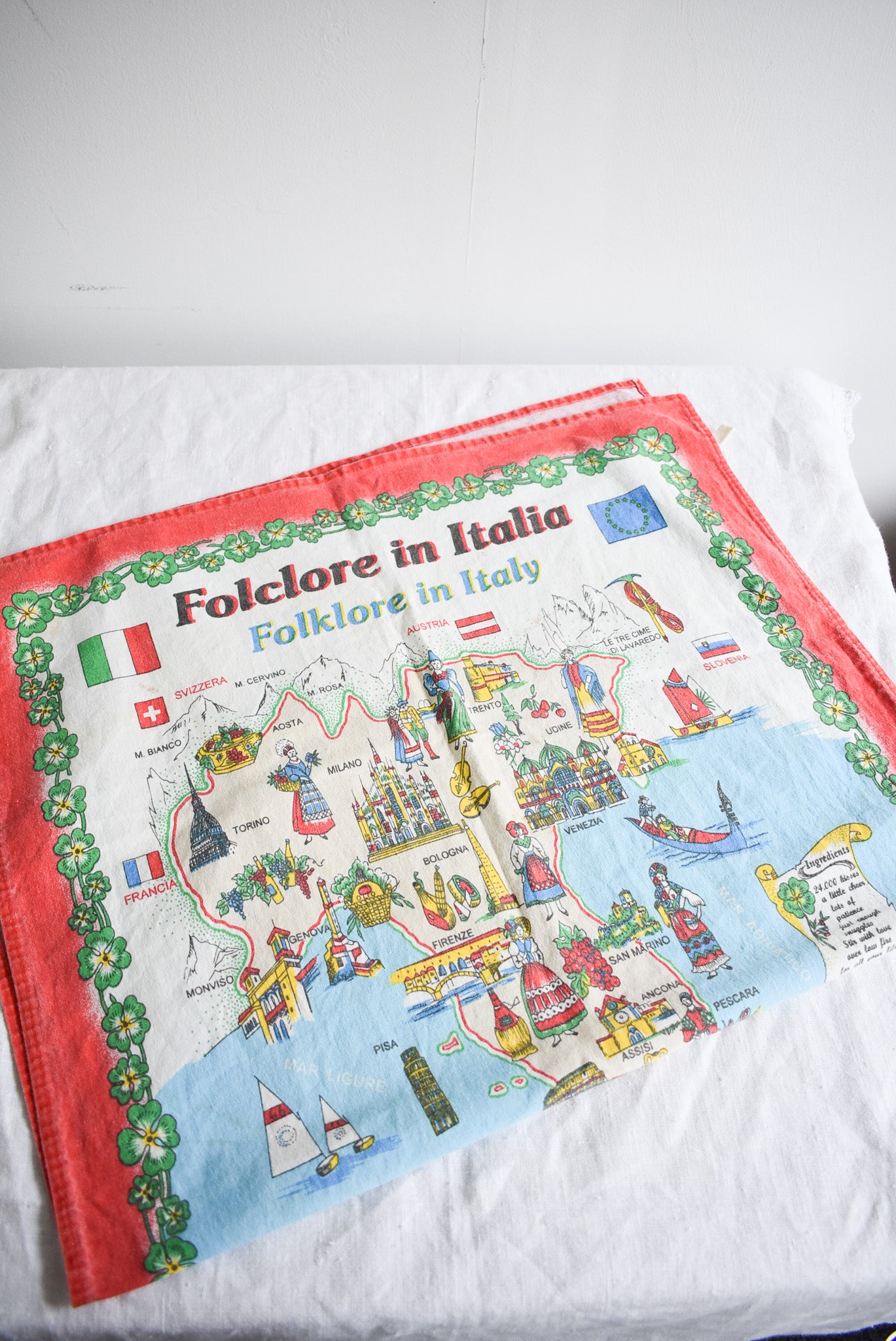 Folklore in Italy retro tea towel