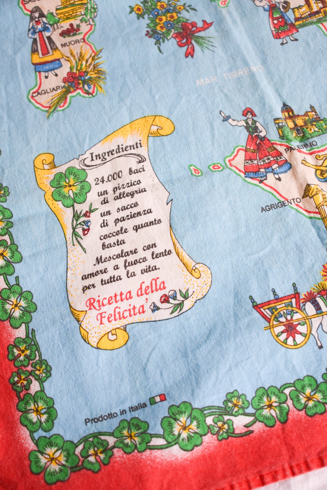 Folklore in Italy retro tea towel