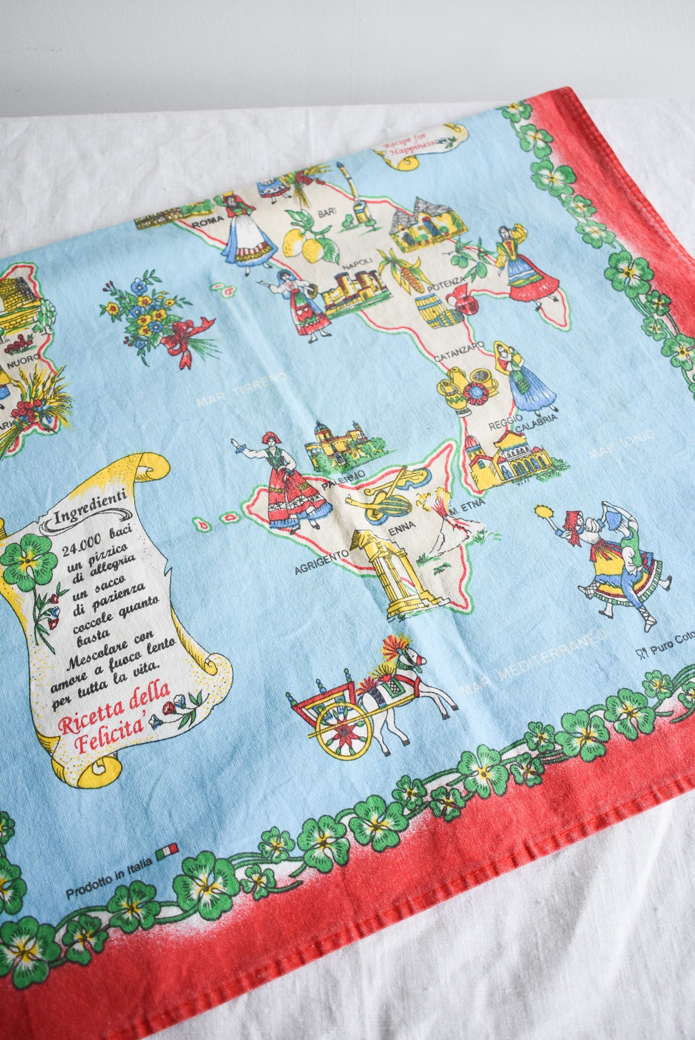 Folklore in Italy retro tea towel