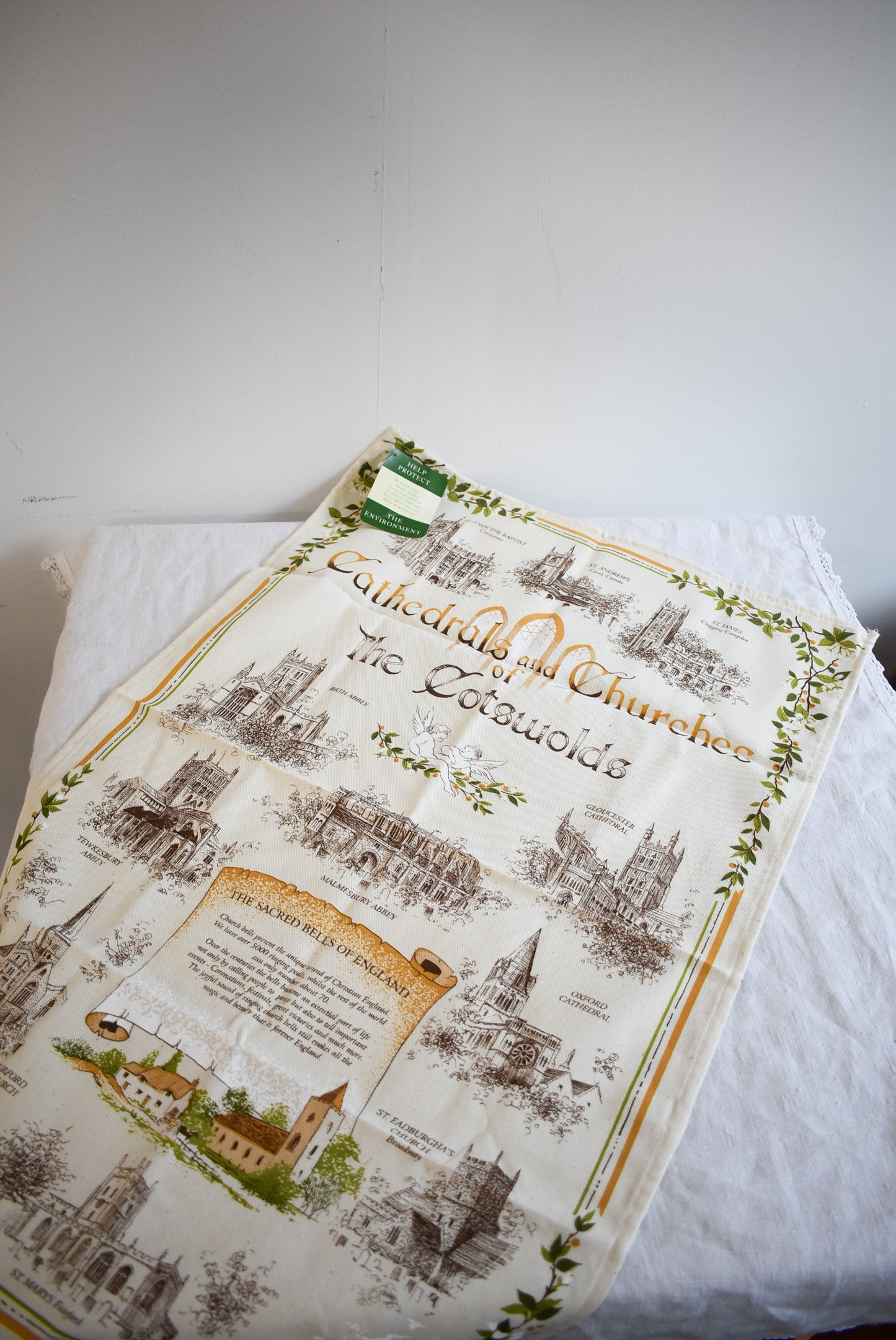 Gorgeous "Cathedrals & Churches of the Cotswold's" cotton tea towel