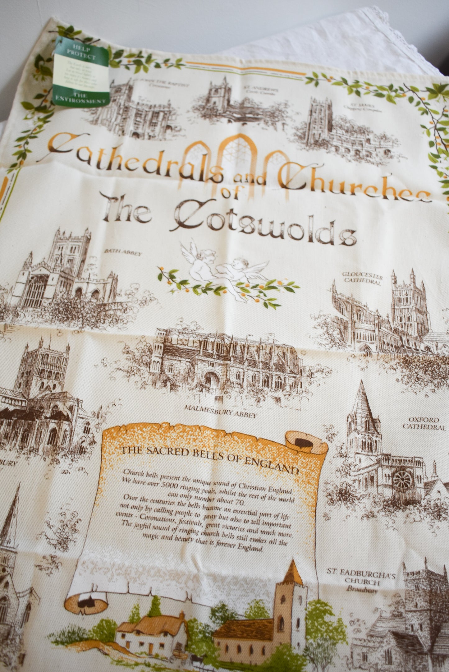 Gorgeous "Cathedrals & Churches of the Cotswold's" cotton tea towel