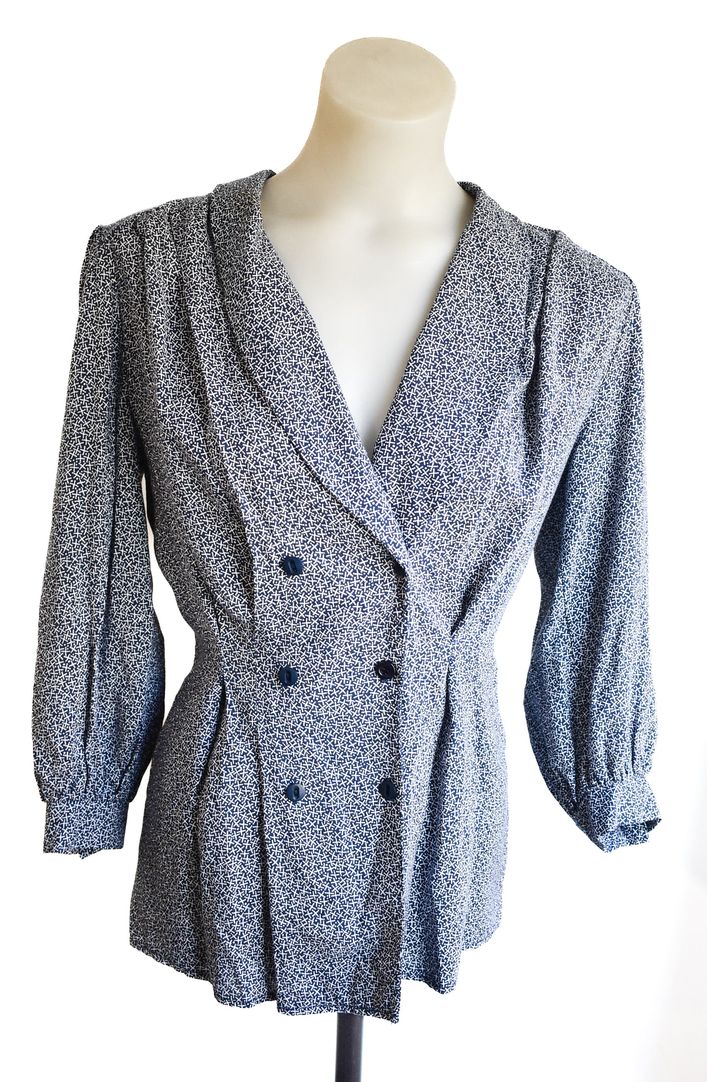 Tesco funky patterned navy-blue blazer blouse, 10