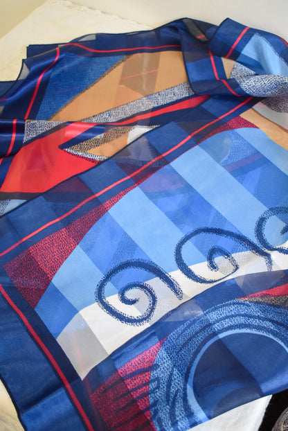 Funky red + blue art deco tie