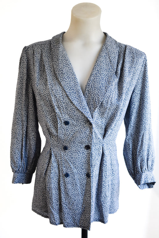 Tesco funky patterned navy-blue blazer blouse, 10