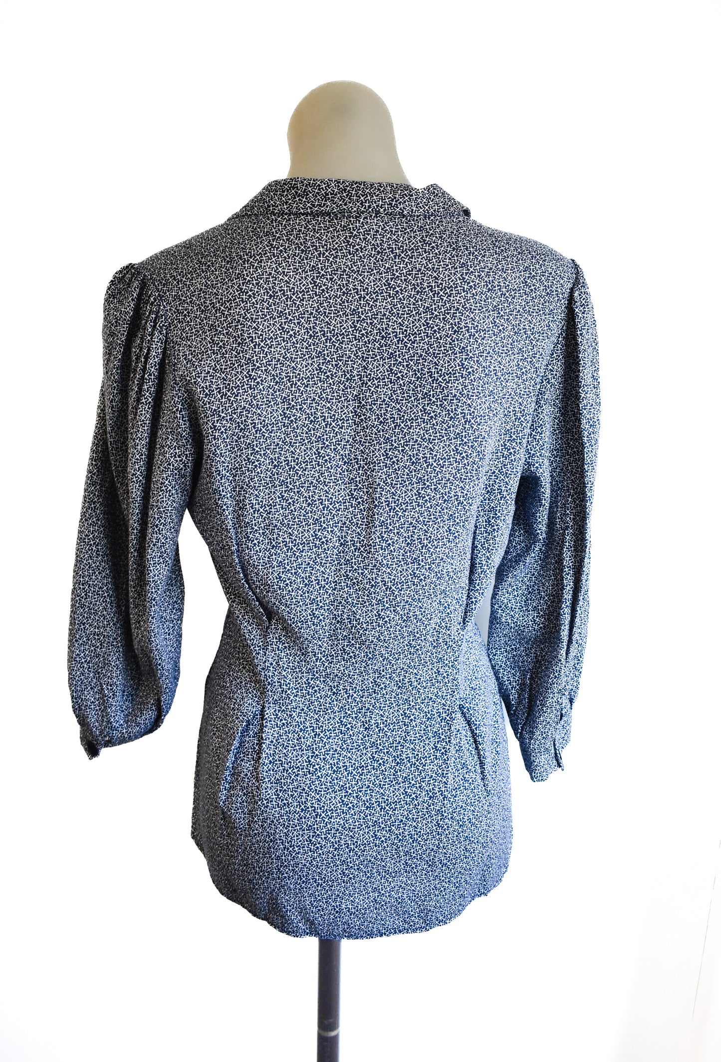 Tesco funky patterned navy-blue blazer blouse, 10