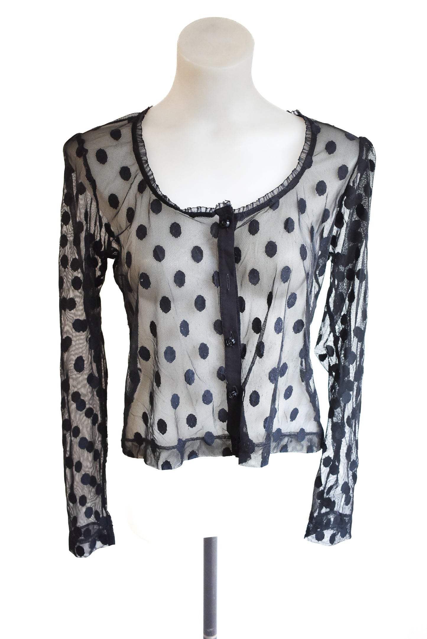 Catelyst black polka-dot mesh top, 14