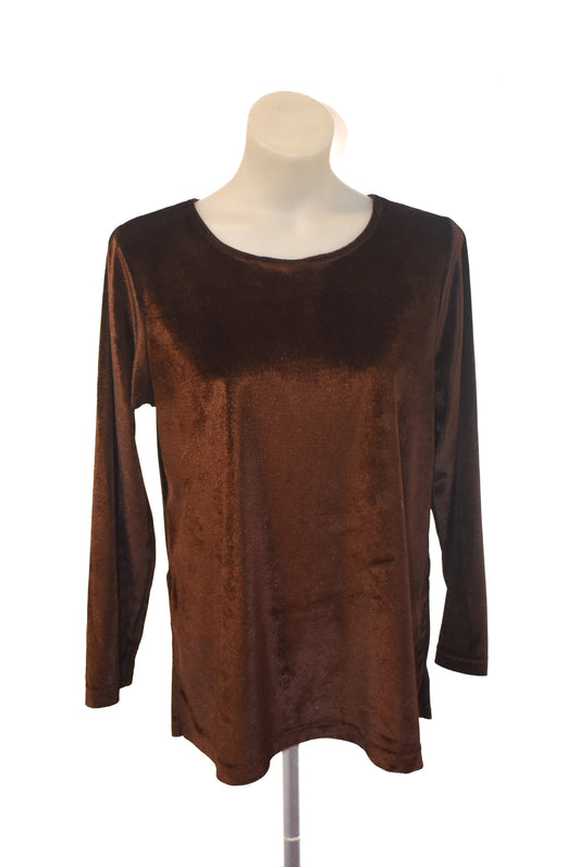 EGO made in NZ 100% Panne velvet brown top, 14