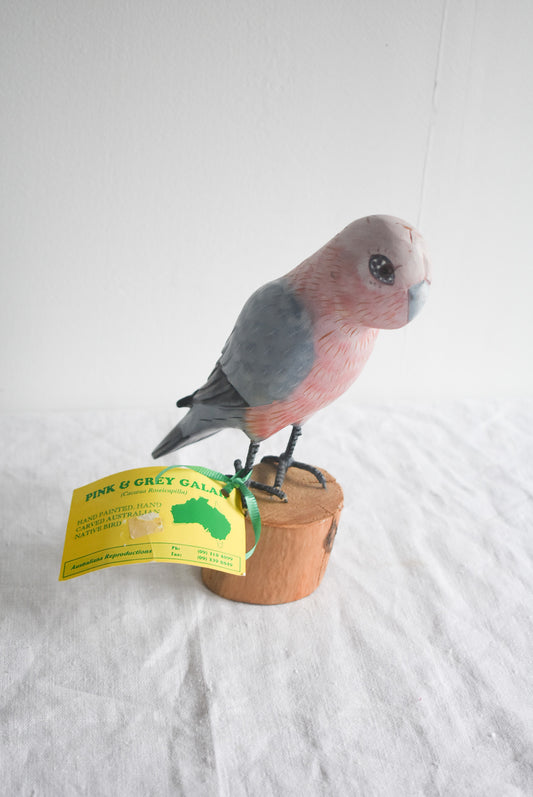 Pink + Grey Galah hand carved wooden Native Australian bird