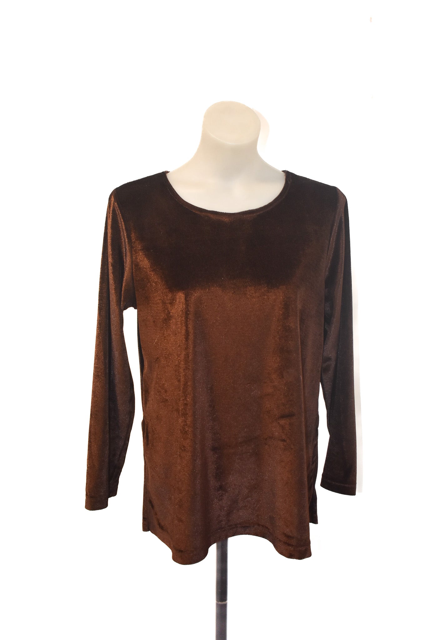 EGO made in NZ 100% Panne velvet brown top, 14