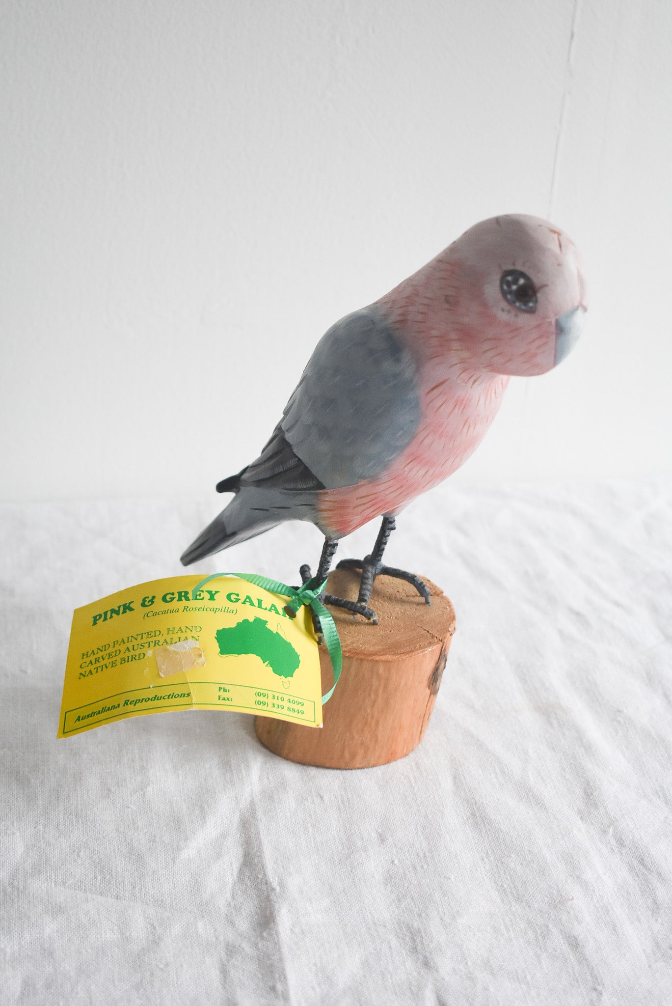 Pink + Grey Galah hand carved wooden Native Australian bird