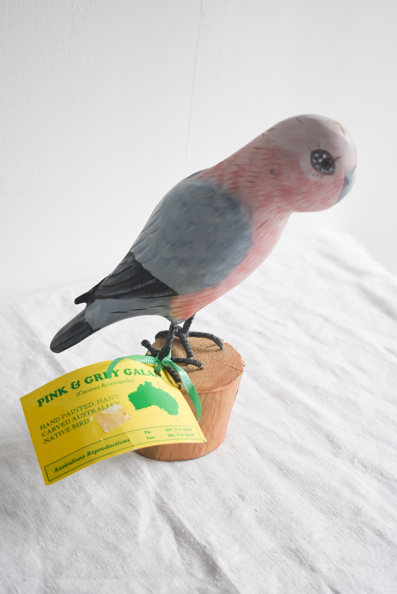 Pink + Grey Galah hand carved wooden Native Australian bird