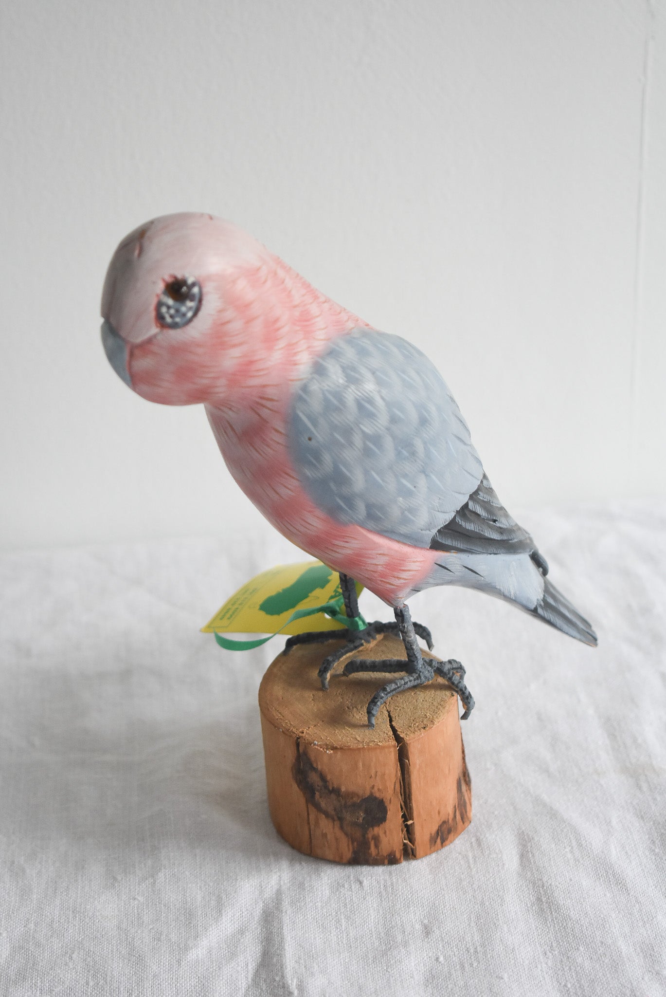 Pink + Grey Galah hand carved wooden Native Australian bird