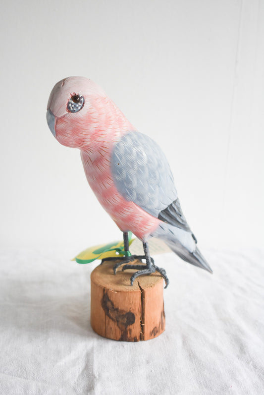 Pink + Grey Galah hand carved wooden Native Australian bird