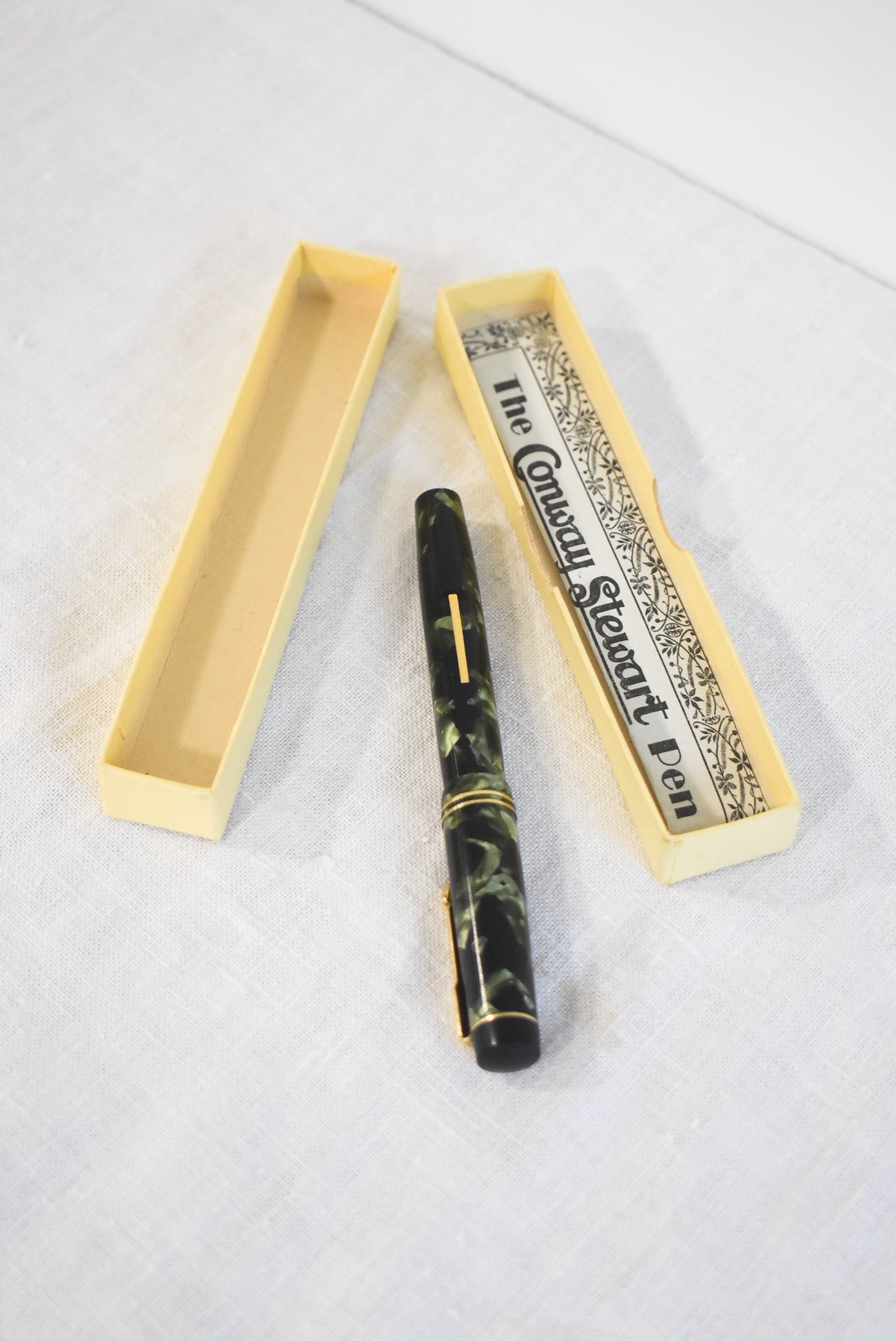 The Conway Stewart green + black pen, 14ct gold nib