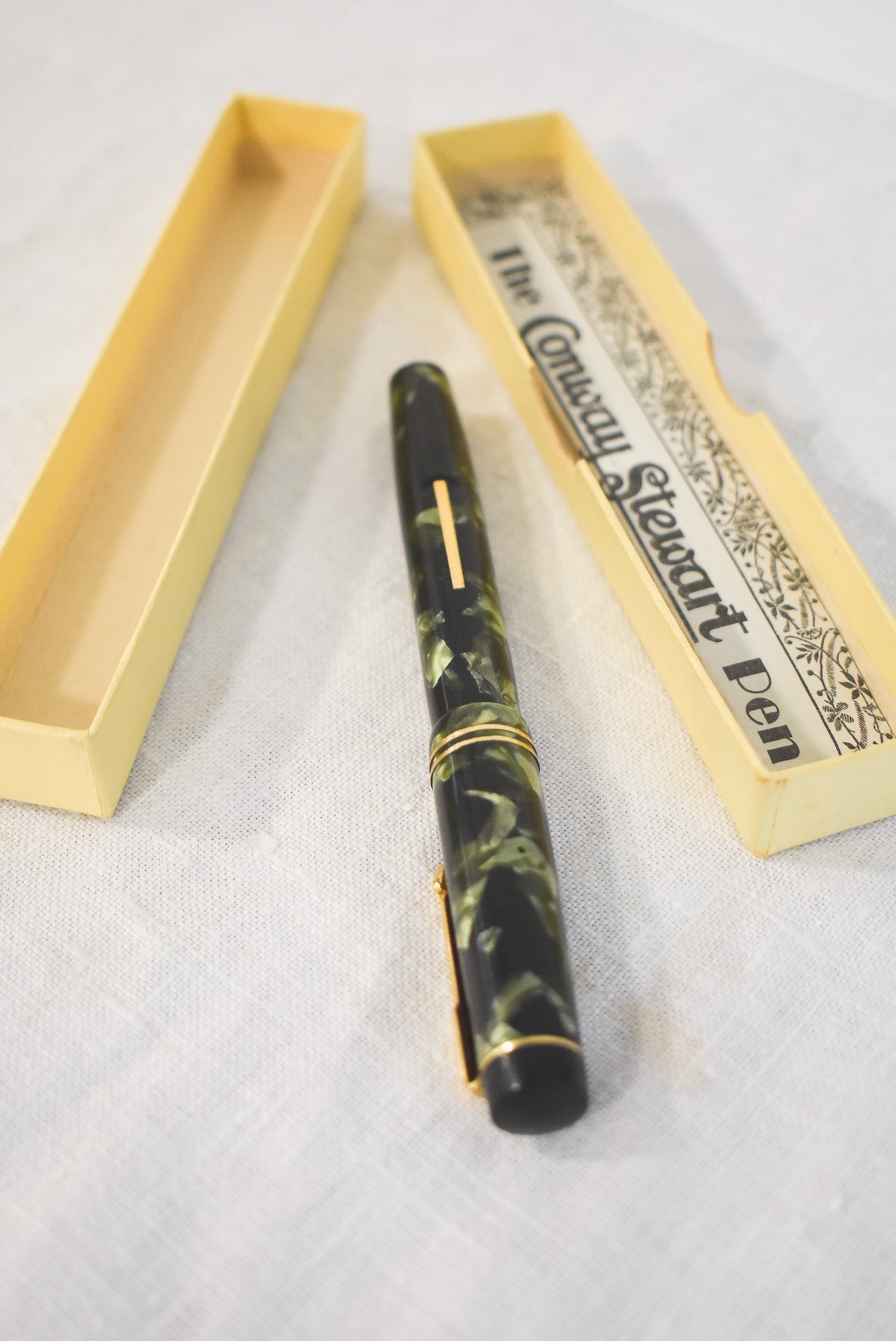 The Conway Stewart green + black pen, 14ct gold nib