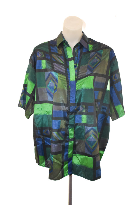 WIROT Thai silk funky detailed button up shirt, L-XL