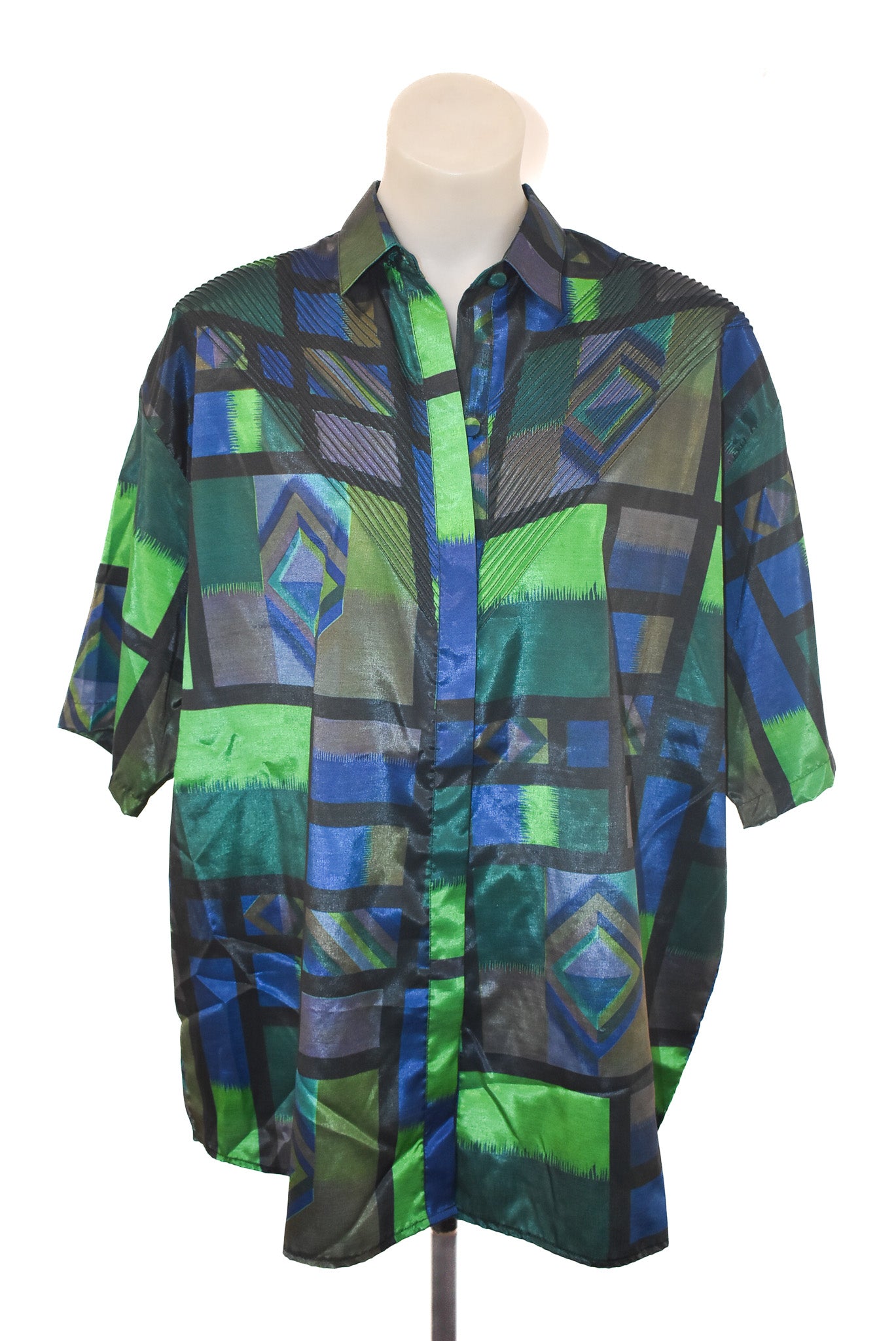 WIROT Thai silk funky detailed button up shirt, L-XL