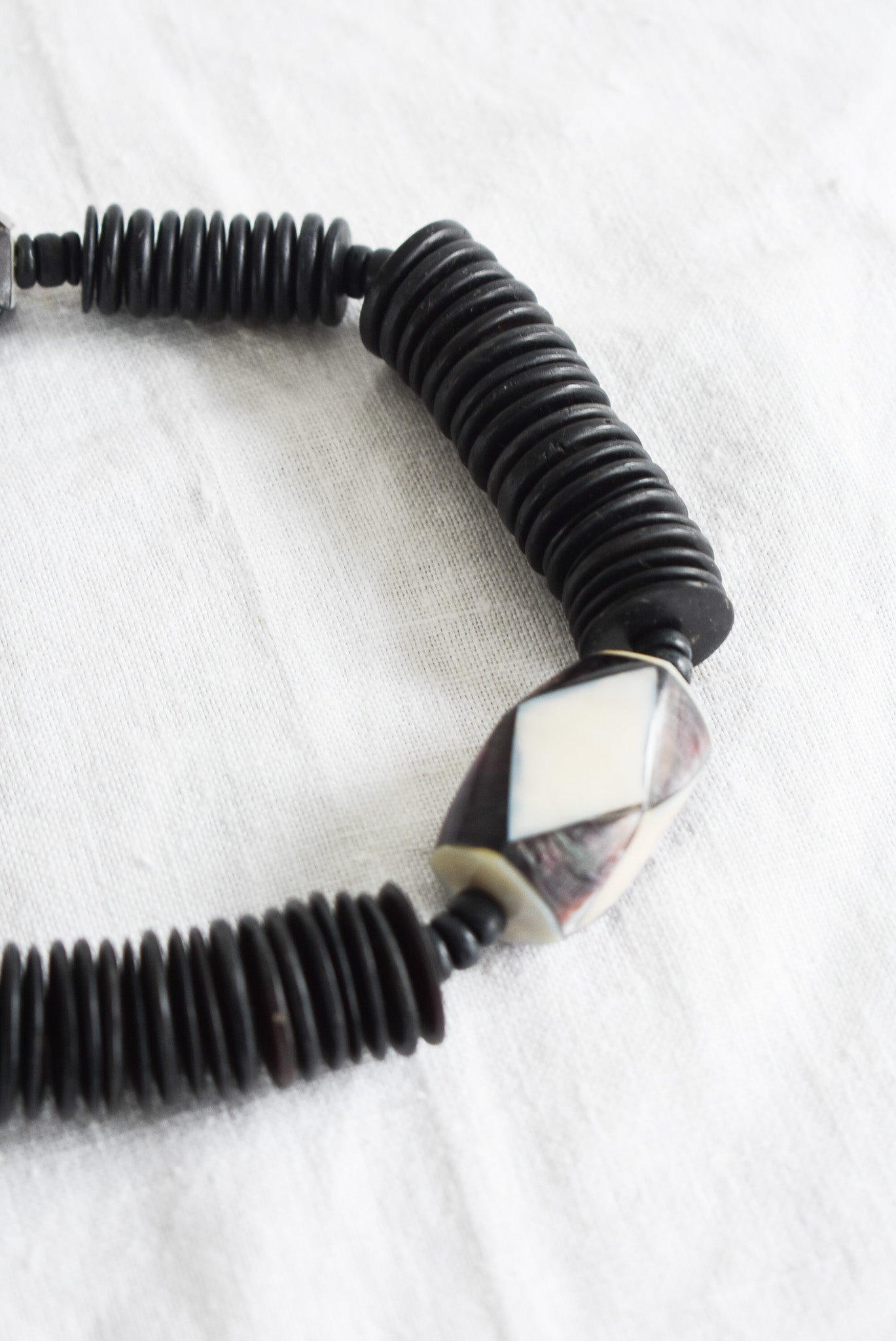 Wooden bead mother of pearl chunky necklace