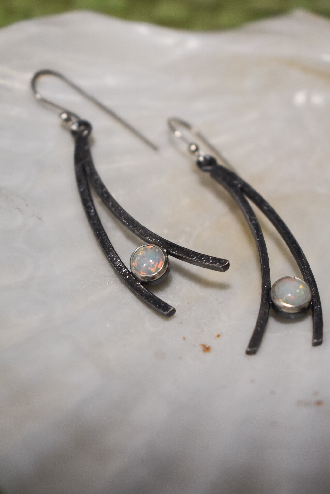 Ethiopian opal + blackened sterling silver earrings