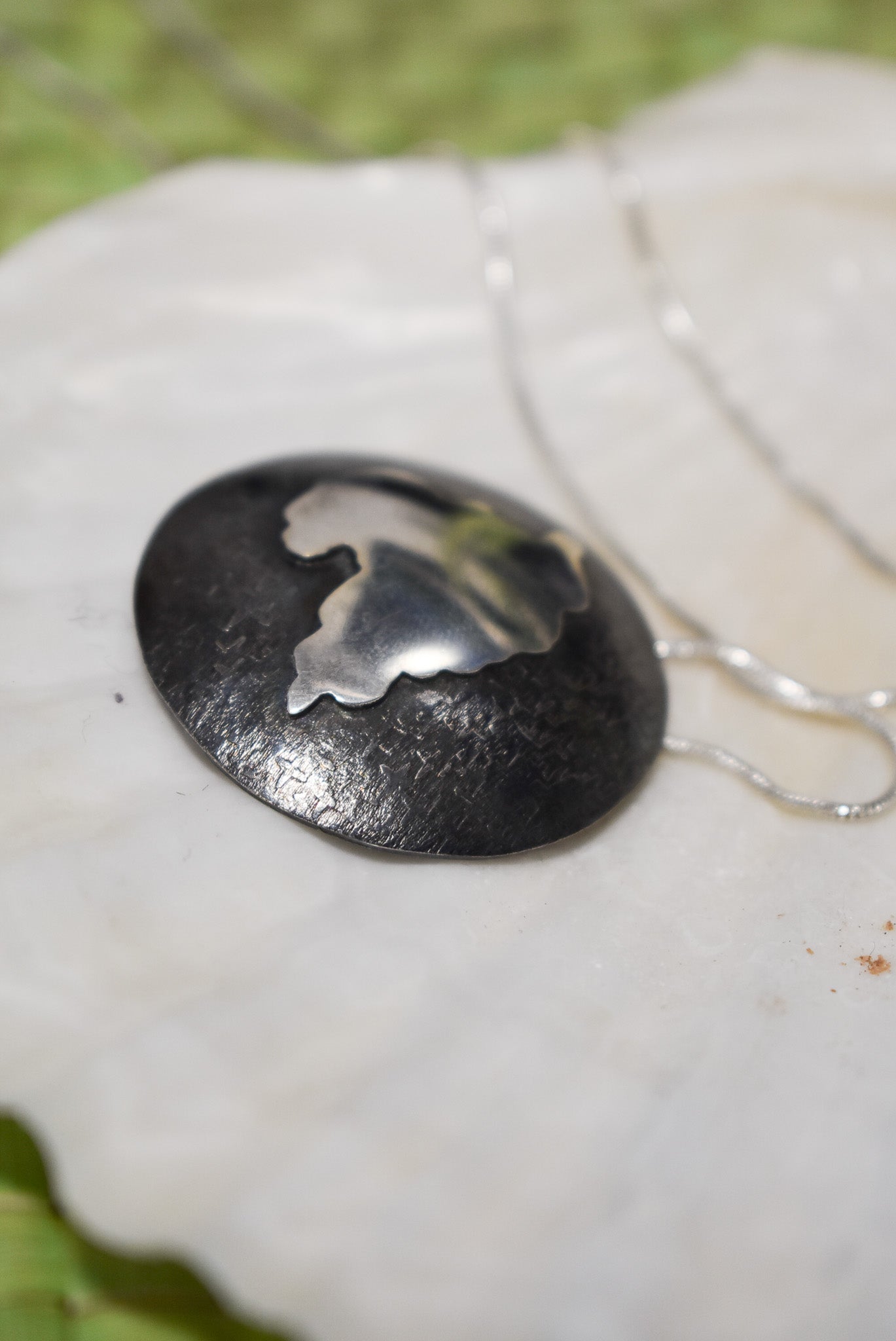 Lake Taupo sterling silver large pendant