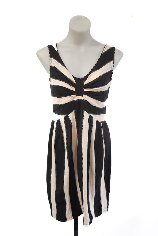 Annah. S NZ made black striped midi dress, S