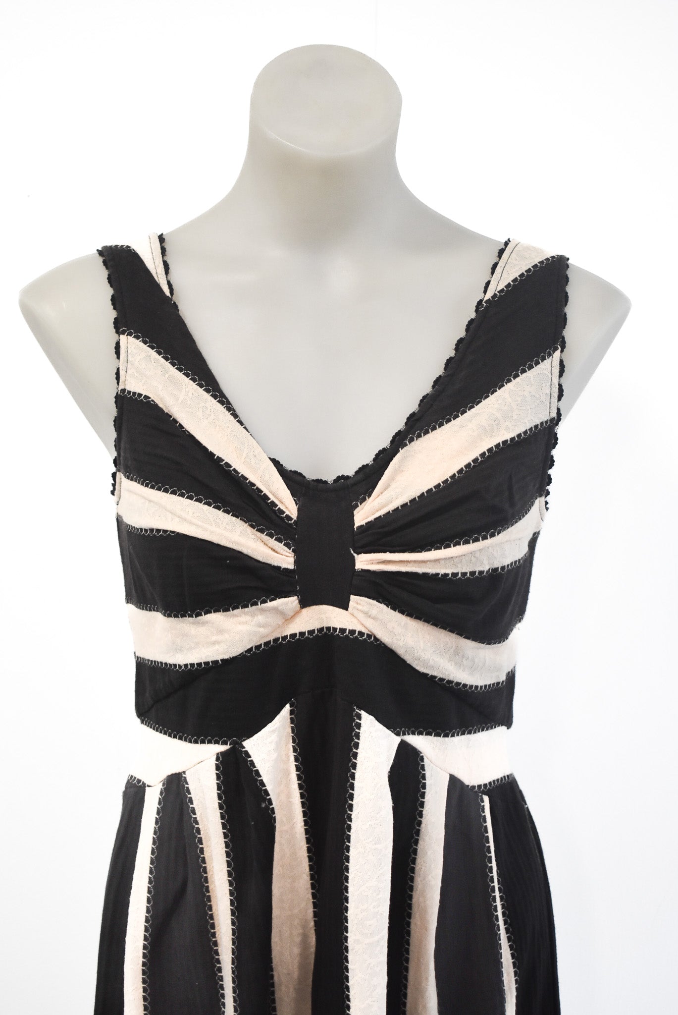 Annah. S NZ made black striped midi dress, S