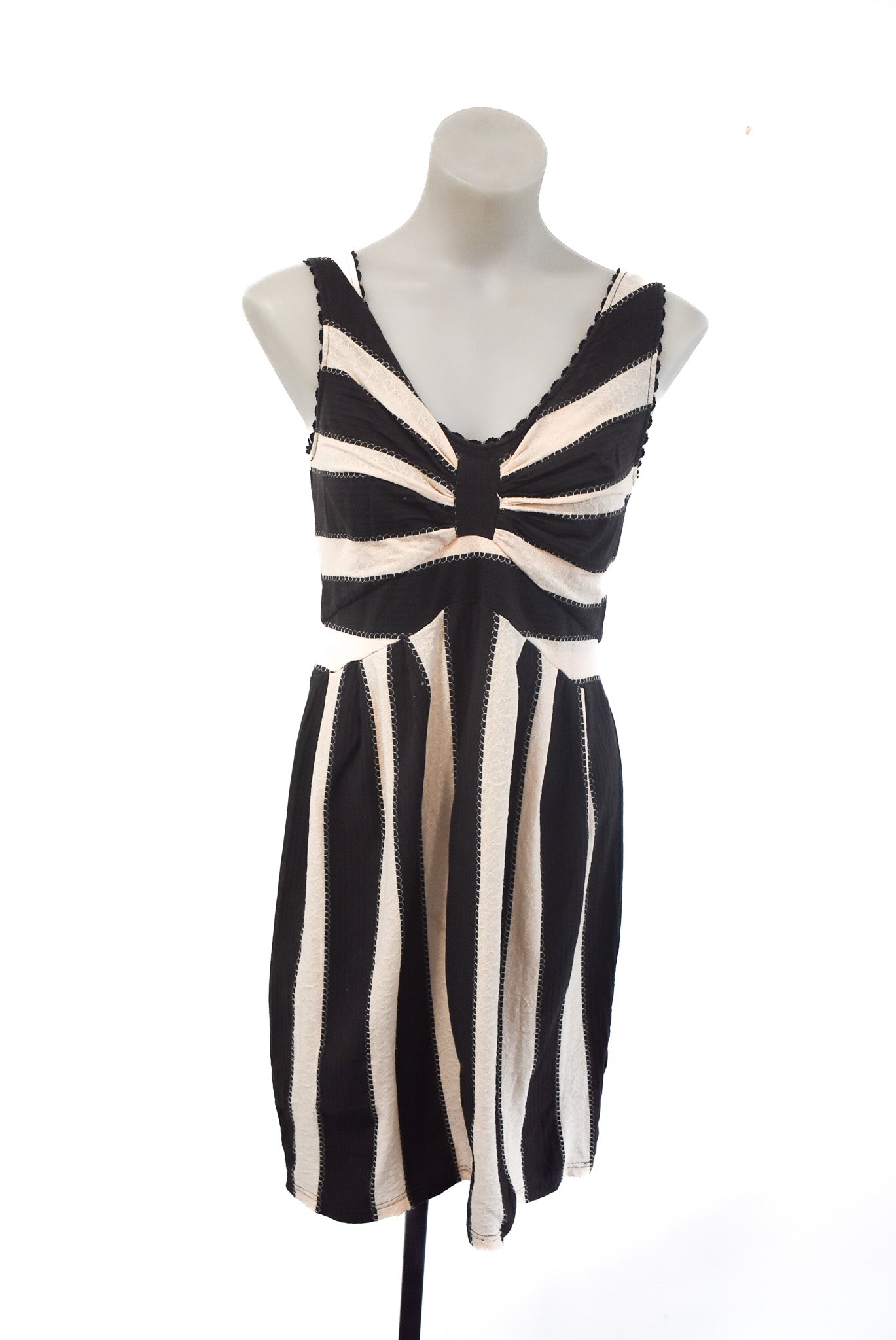 Annah. S NZ made black striped midi dress, S