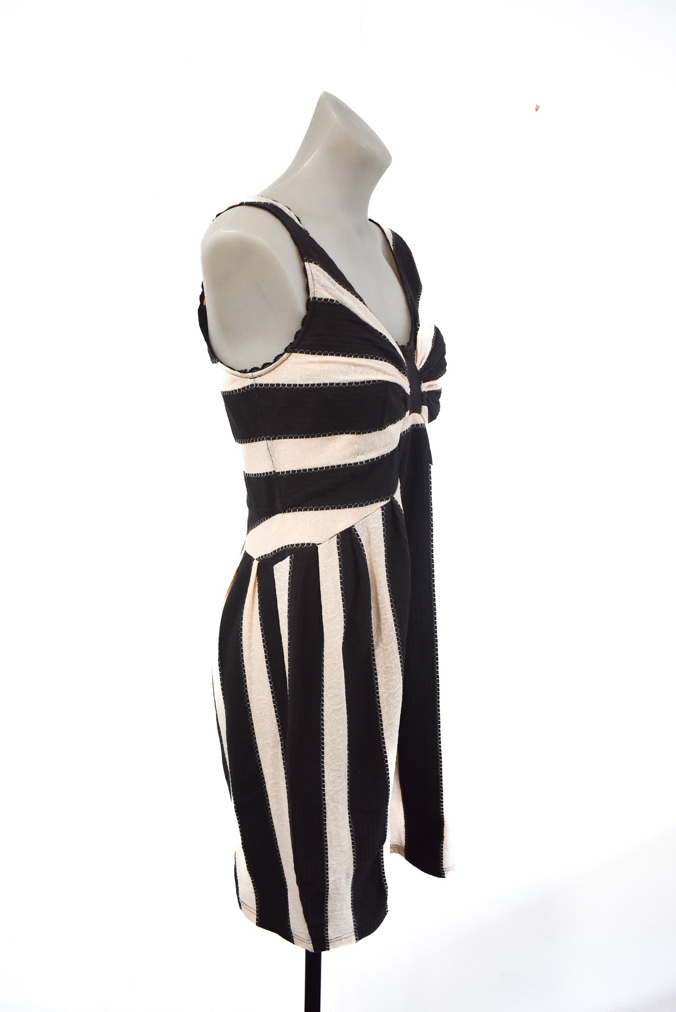 Annah. S NZ made black striped midi dress, S