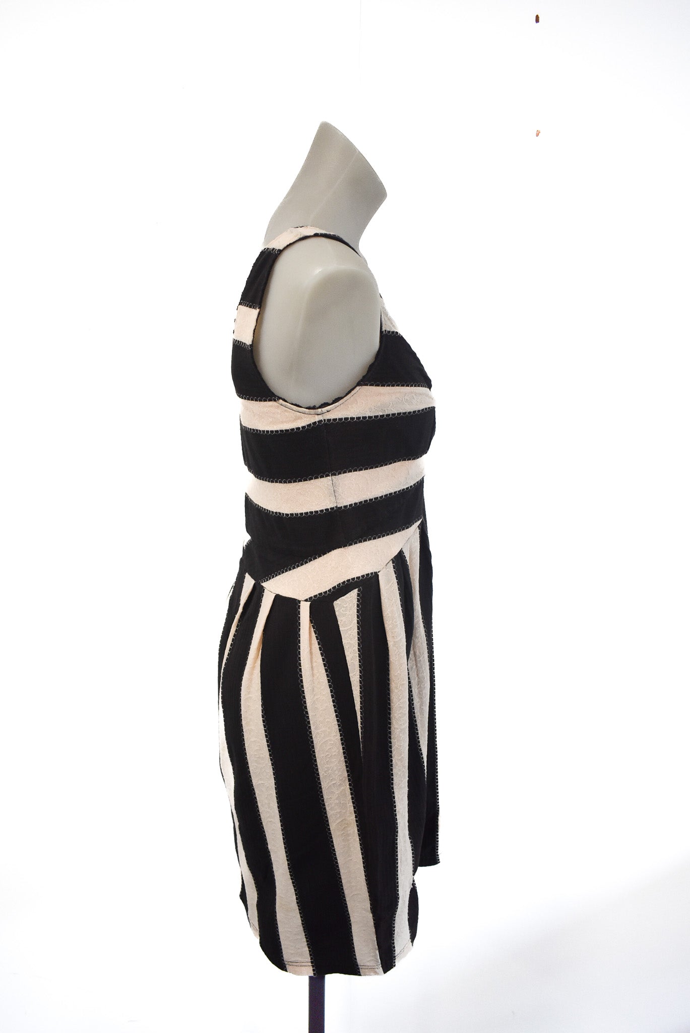 Annah. S NZ made black striped midi dress, S