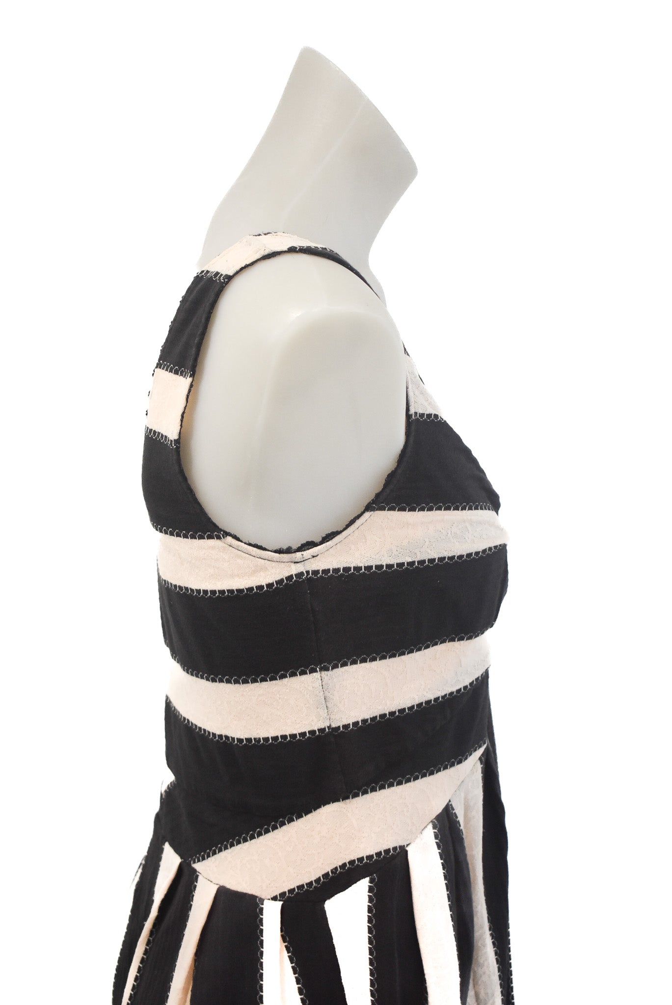 Annah. S NZ made black striped midi dress, S